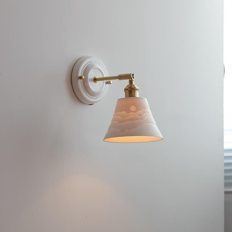 Traditional Vintage Round Ceramic Brass 1-Light Wall Sconce Lamp for Living Room