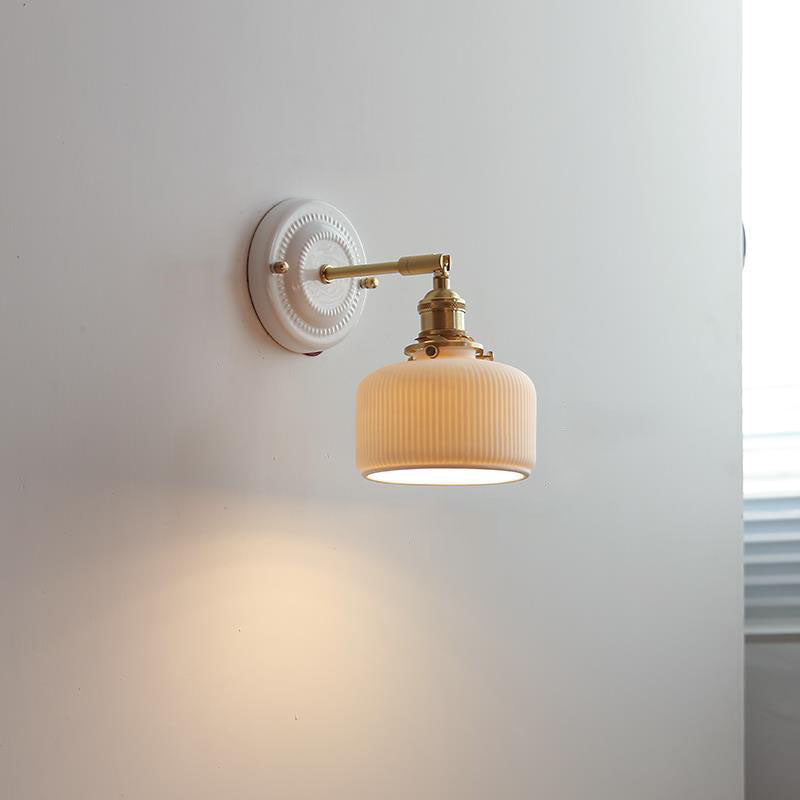 Traditional Vintage Round Ceramic Brass 1-Light Wall Sconce Lamp for Living Room