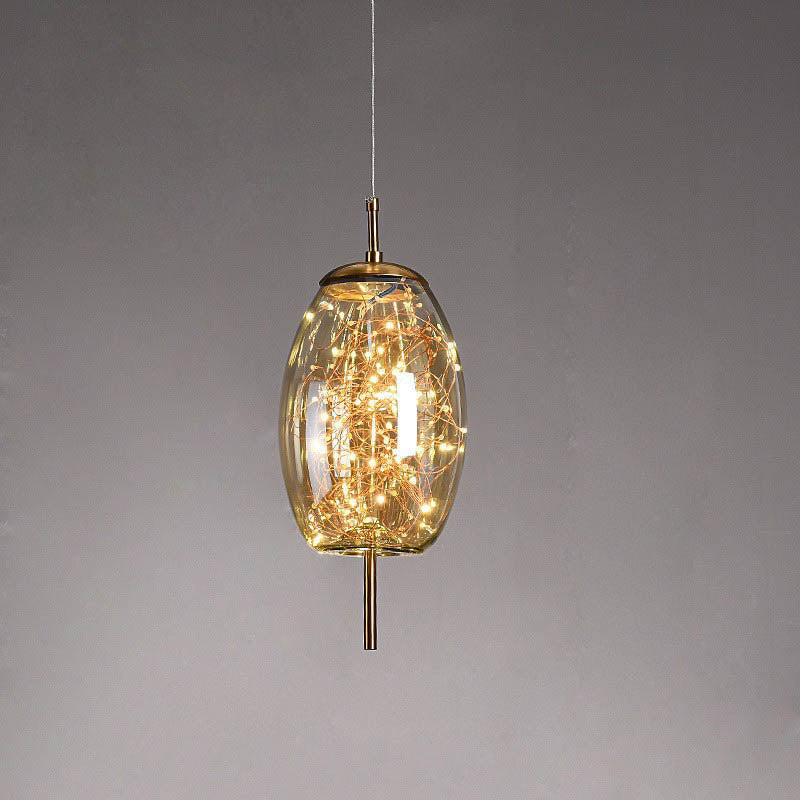 Contemporary Scandinavian Cylinder Oval Glass 1-Light Pendant Light For Bedroom