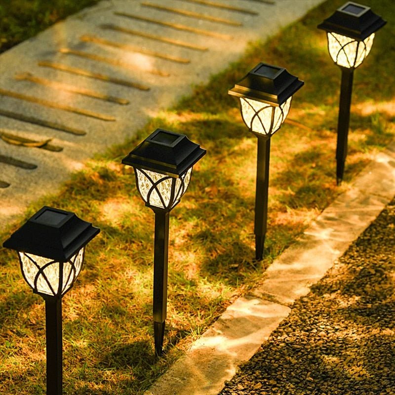 Solar LED path lights for automatic outdoor lighting