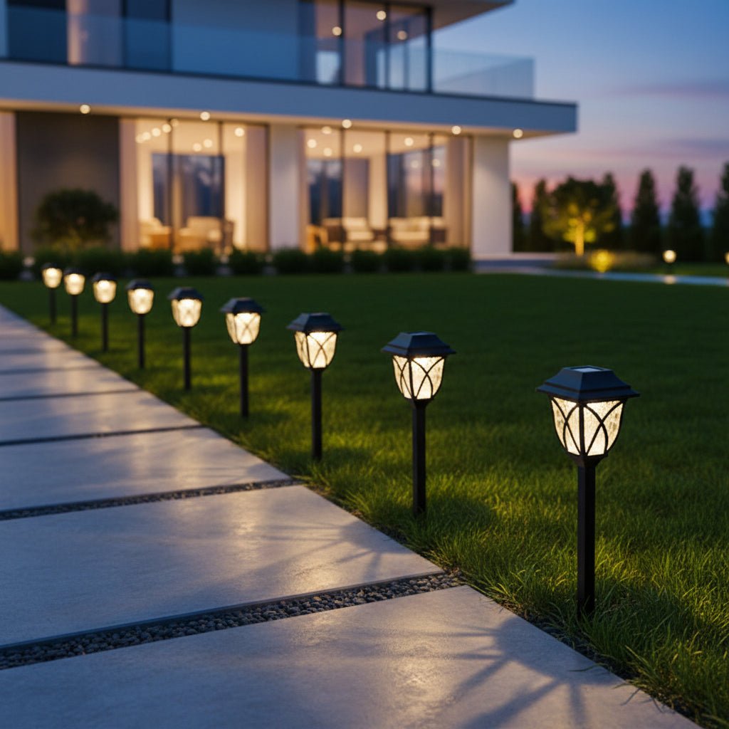 Solar LED path lights for automatic outdoor lighting