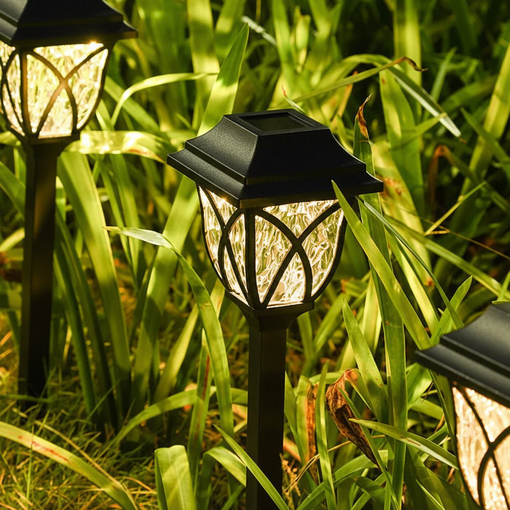 Solar LED path lights for automatic outdoor lighting
