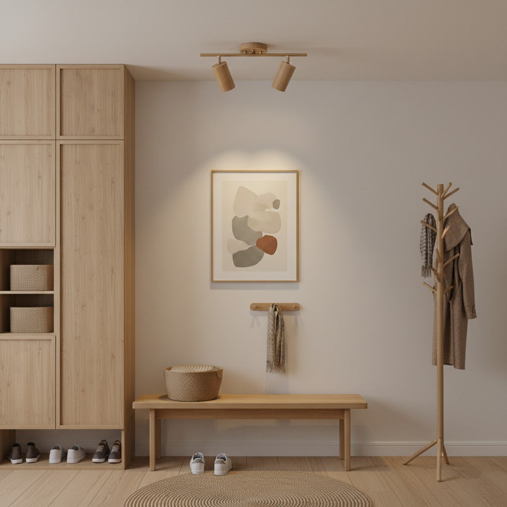 Ash Wood LED Ceiling Spotlight – Adjustable Modern Sustainable Light