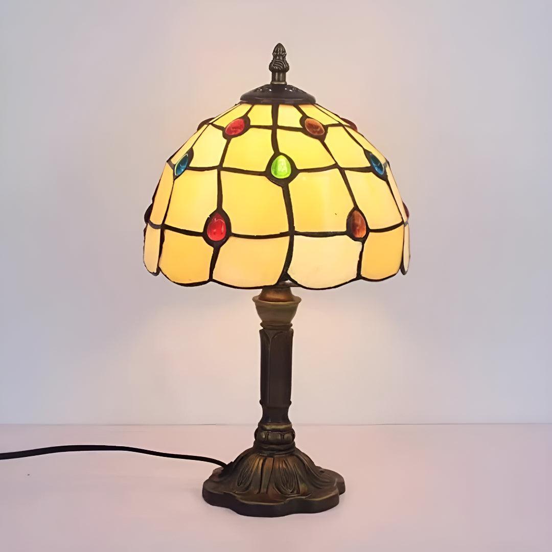 Stained Tiffany Style Glass Table Lamp With Warm LED Light