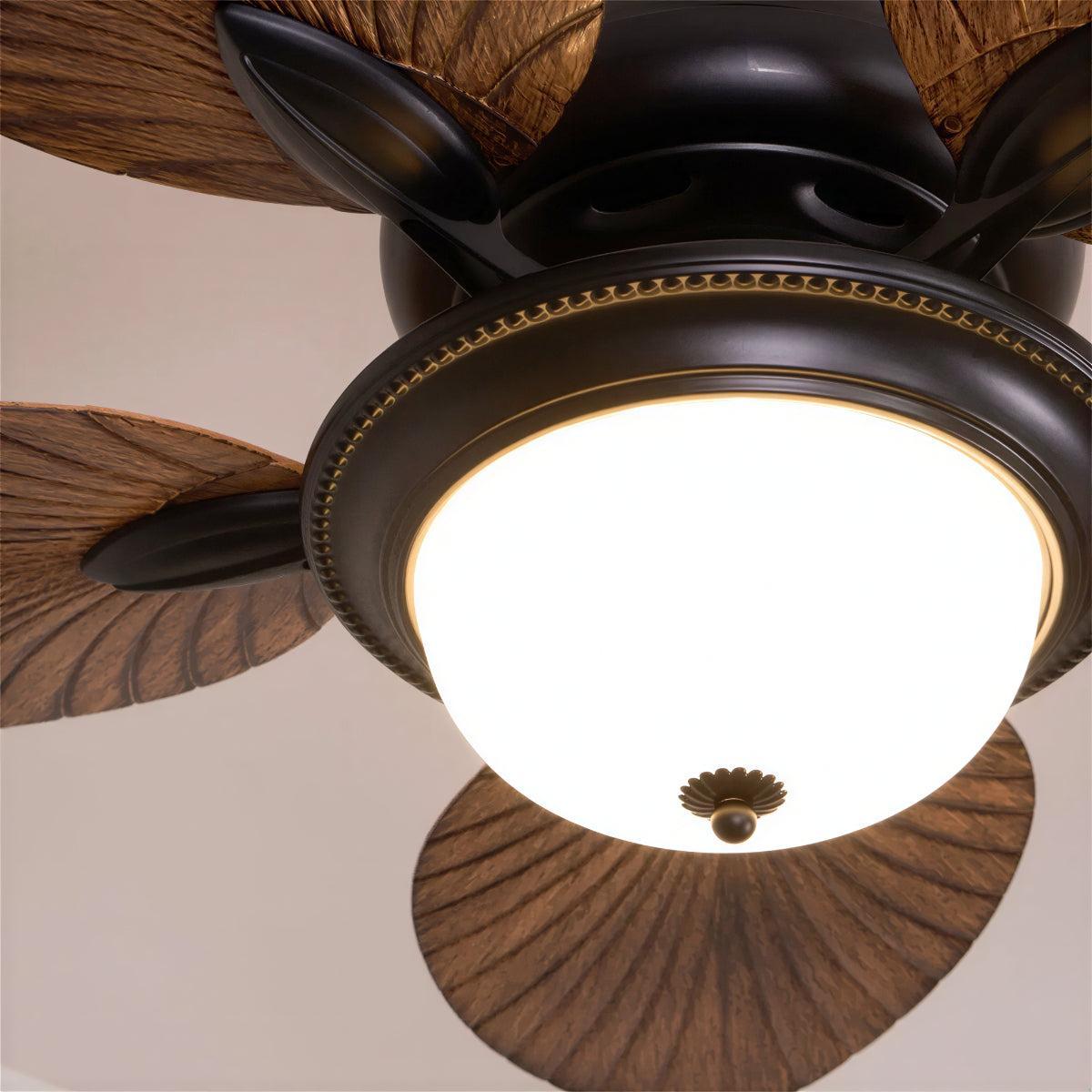 Tropical Leaf Bladed Ceiling Fan With Light