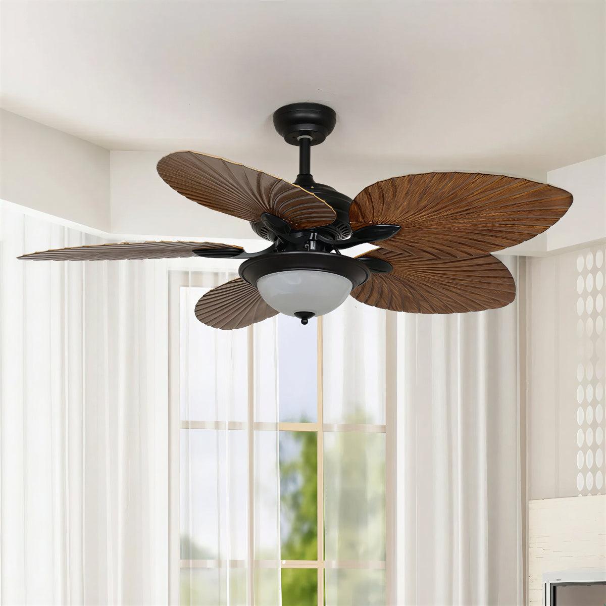Tropical Leaf Bladed Ceiling Fan With Light