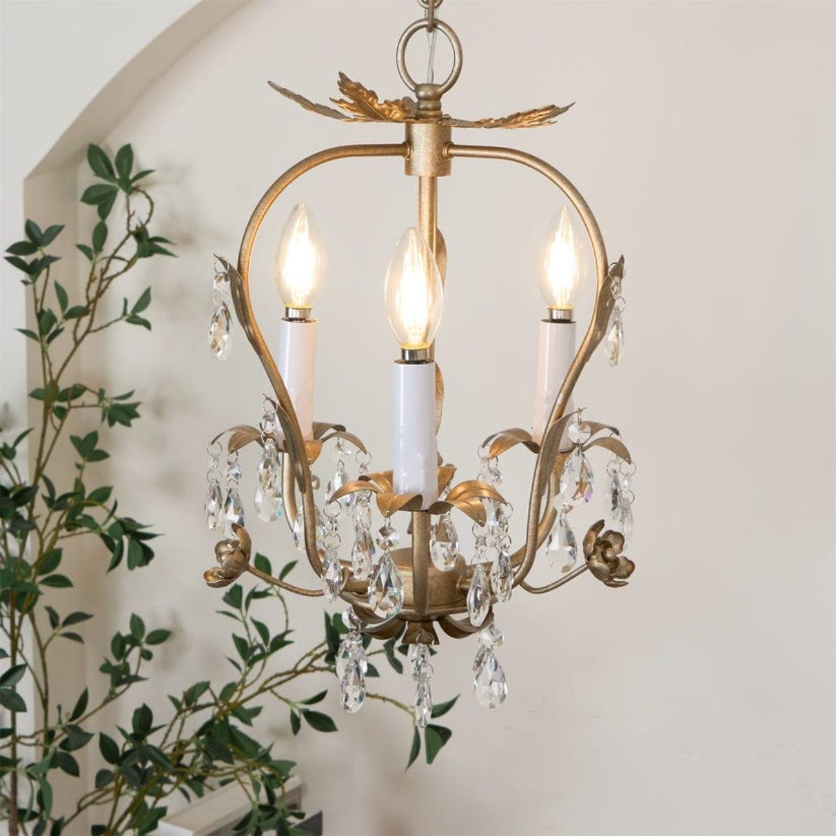 Vintage Mini Crystal Chandelier with Candles