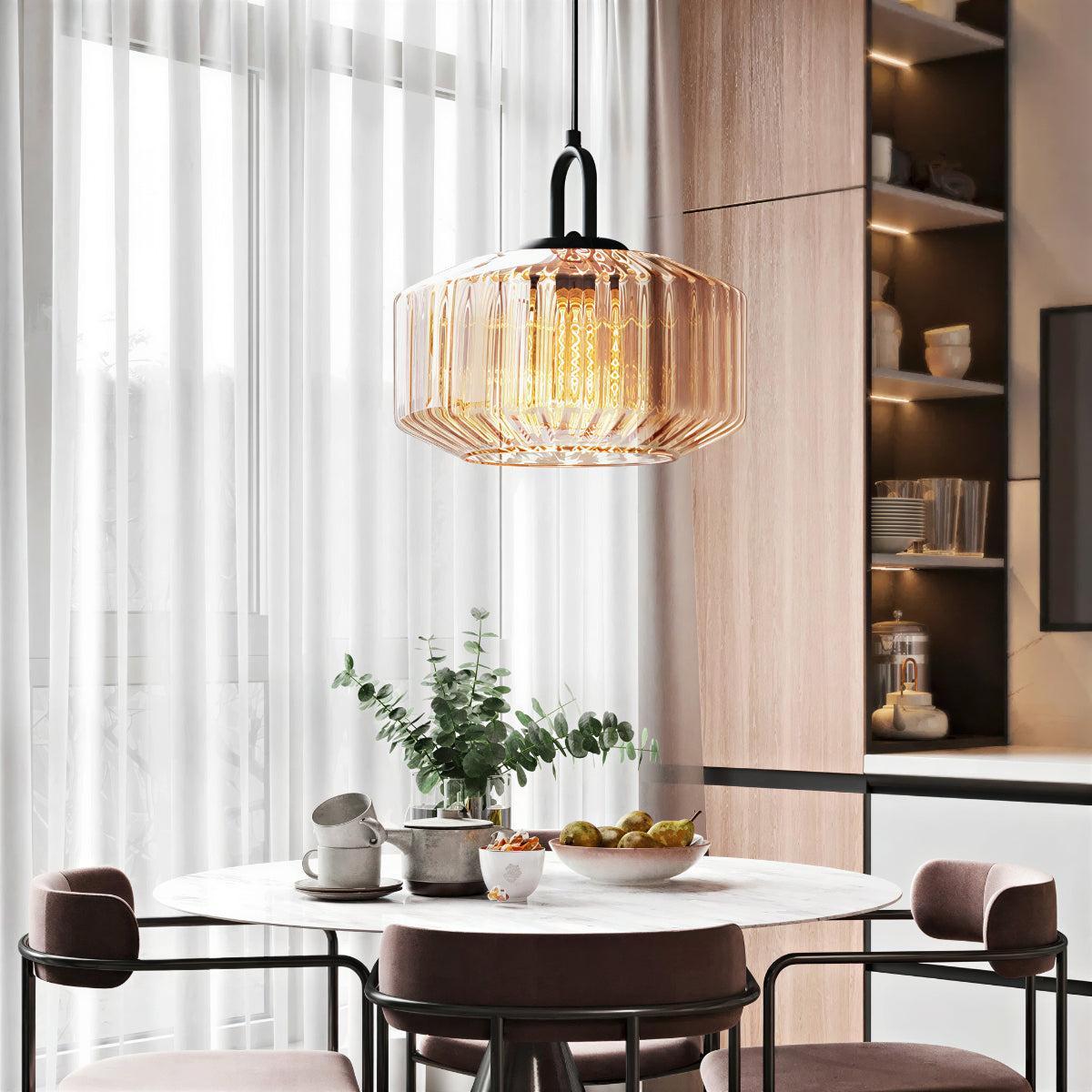 Vintage Pendant Light with Retro Striped Glass Shade