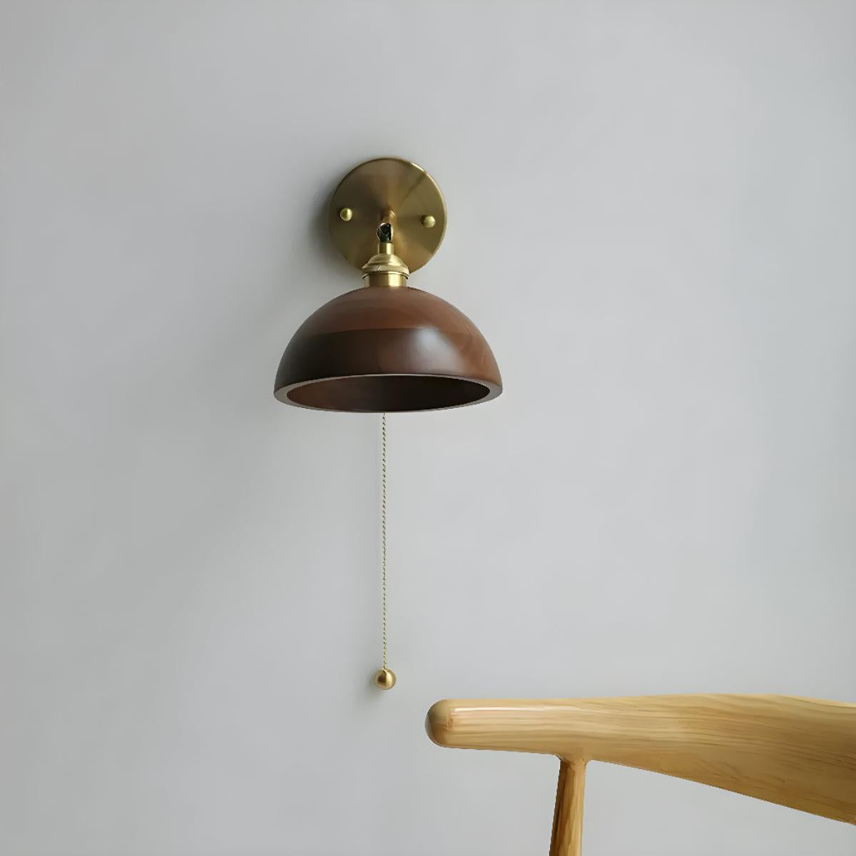 Vintage Wooden Shade Wall Sconce Light Fixture With Switch Chain