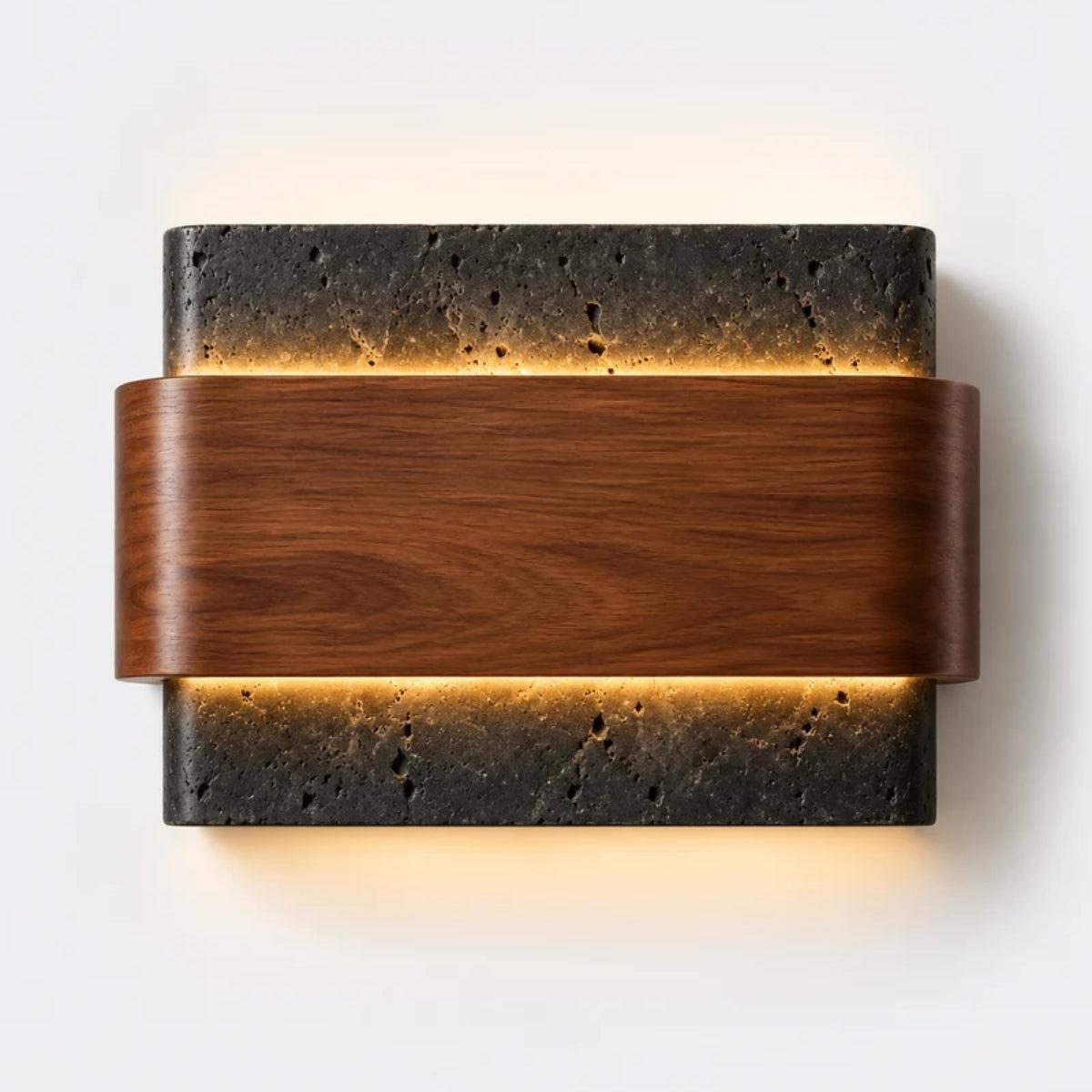 Wall Mounted Stone And Wood Styled Sconce Lighting Fixture