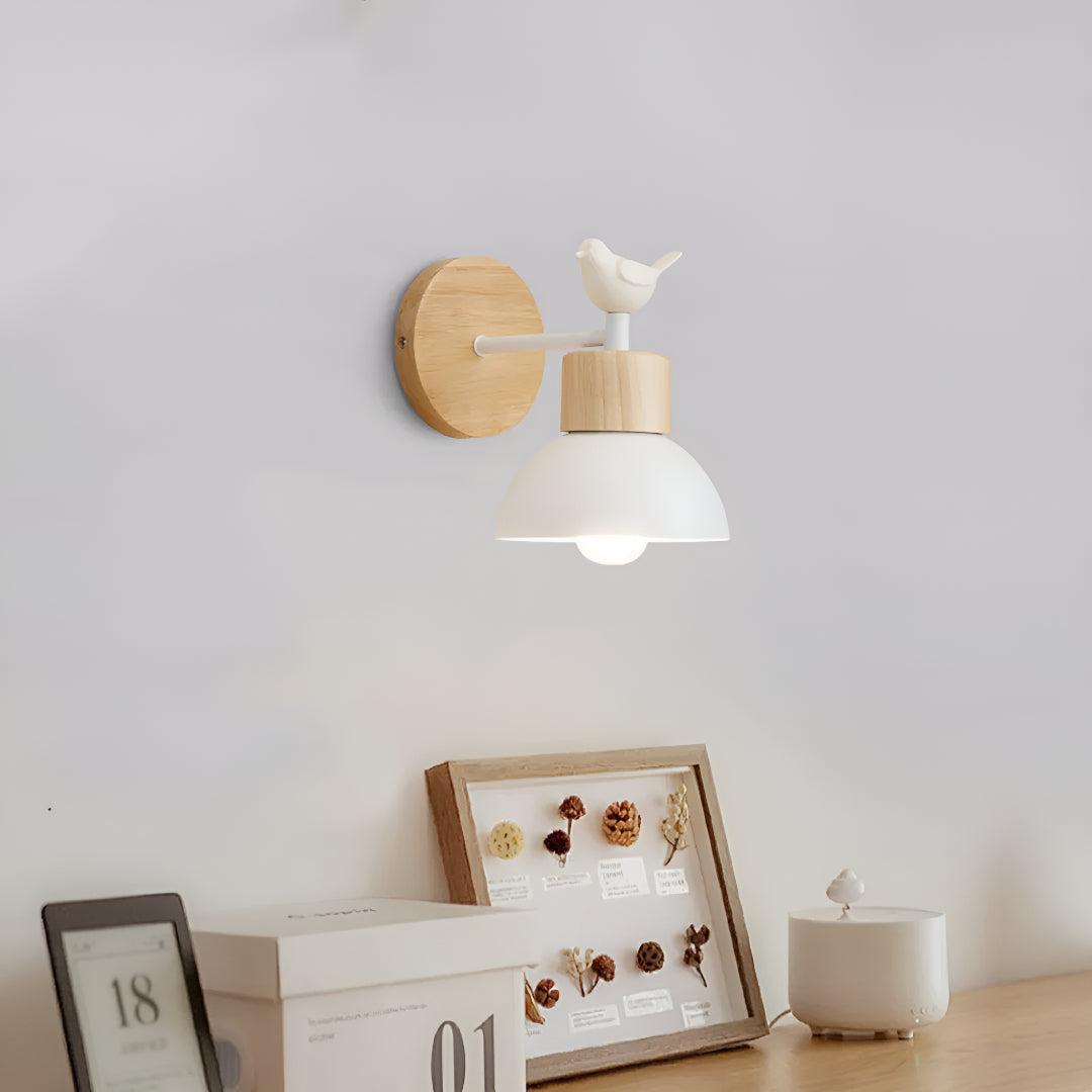 Wooden Wall Sconce Light With Bird and Pull Chain