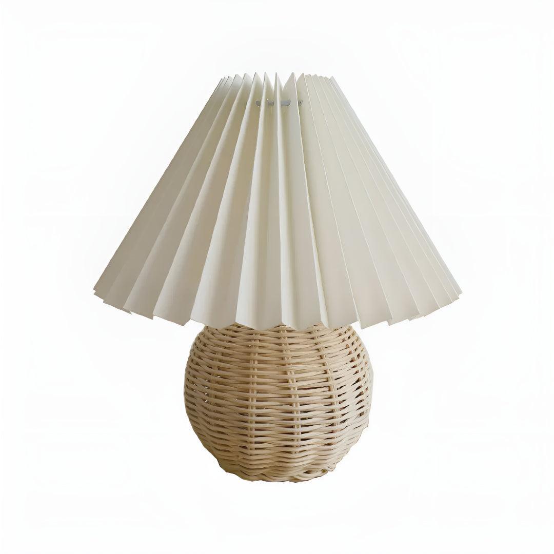 Woven Rattan Small Table Lamp With Pleated Shade