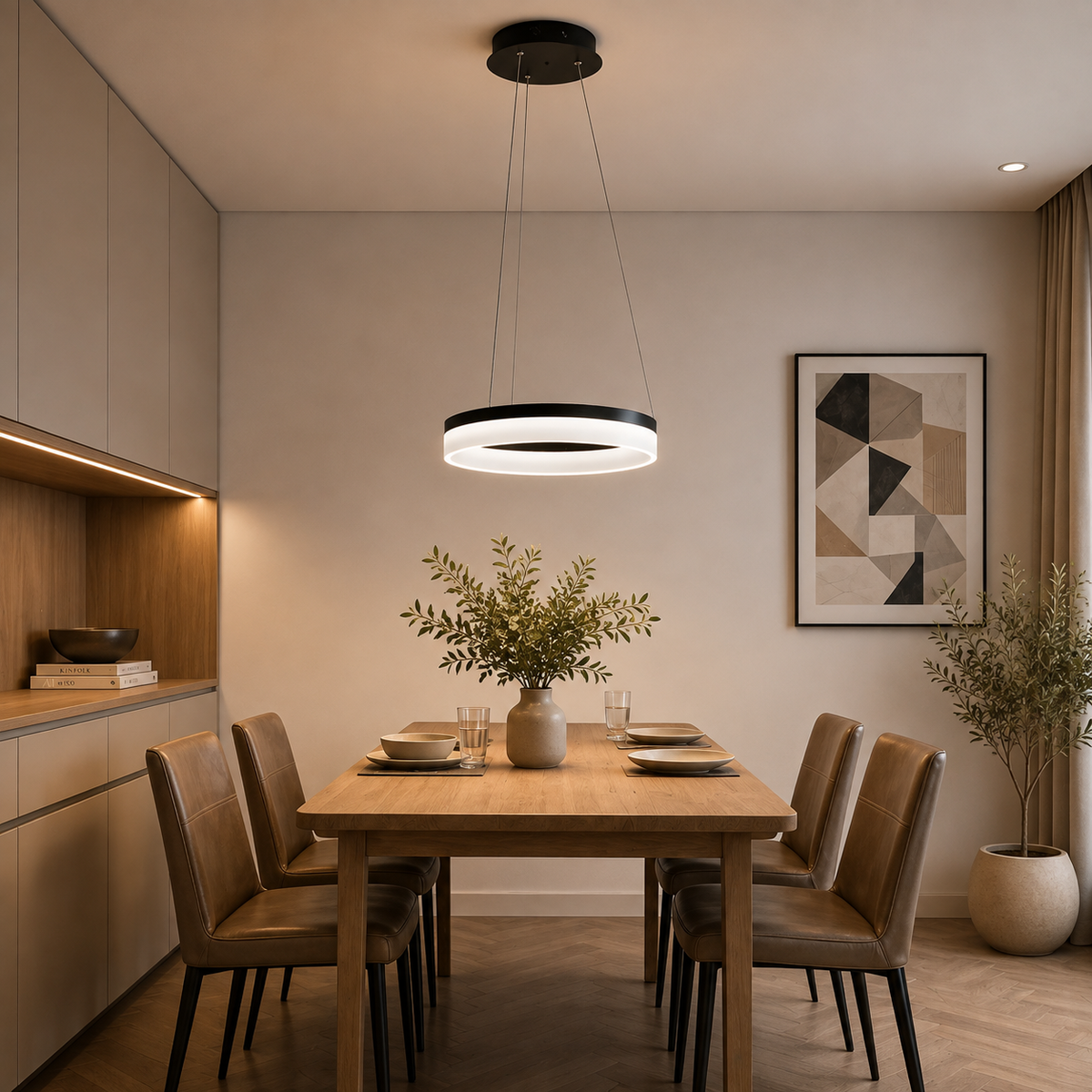 Black Ring Pendant Light Modern Aluminum LED Ceiling Light