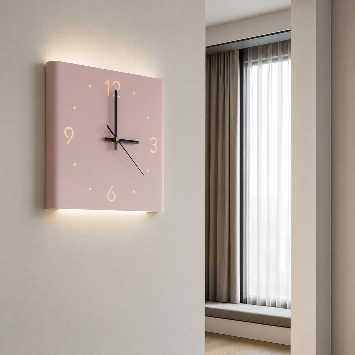 Wall Clock Lamp Modern Square Backlit Metal Light