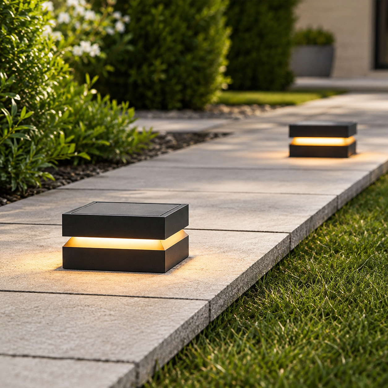 Outdoor Solar Lights Deck Modern Square Waterproof Black Light