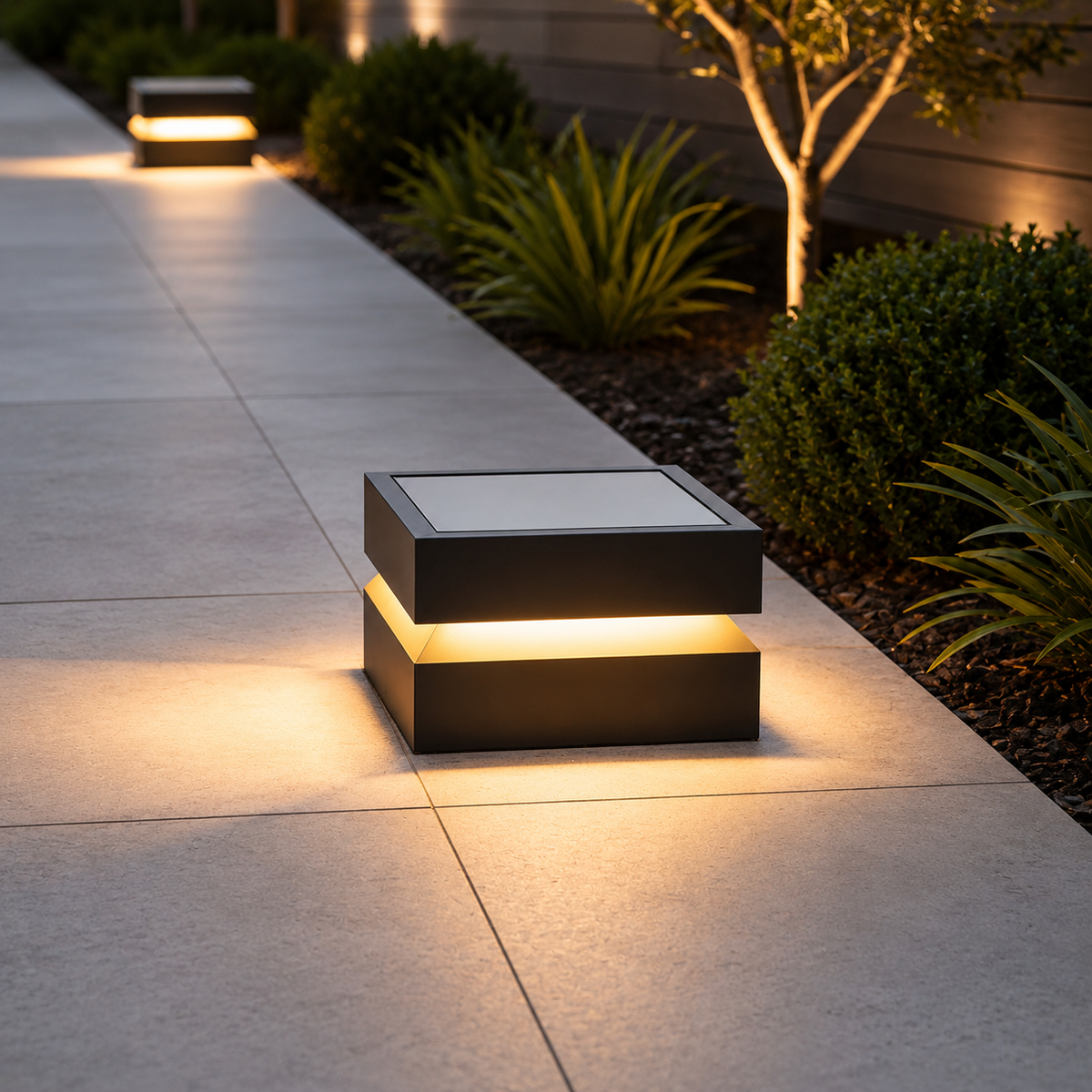 Outdoor Solar Lights Deck Modern Square Waterproof Black Light