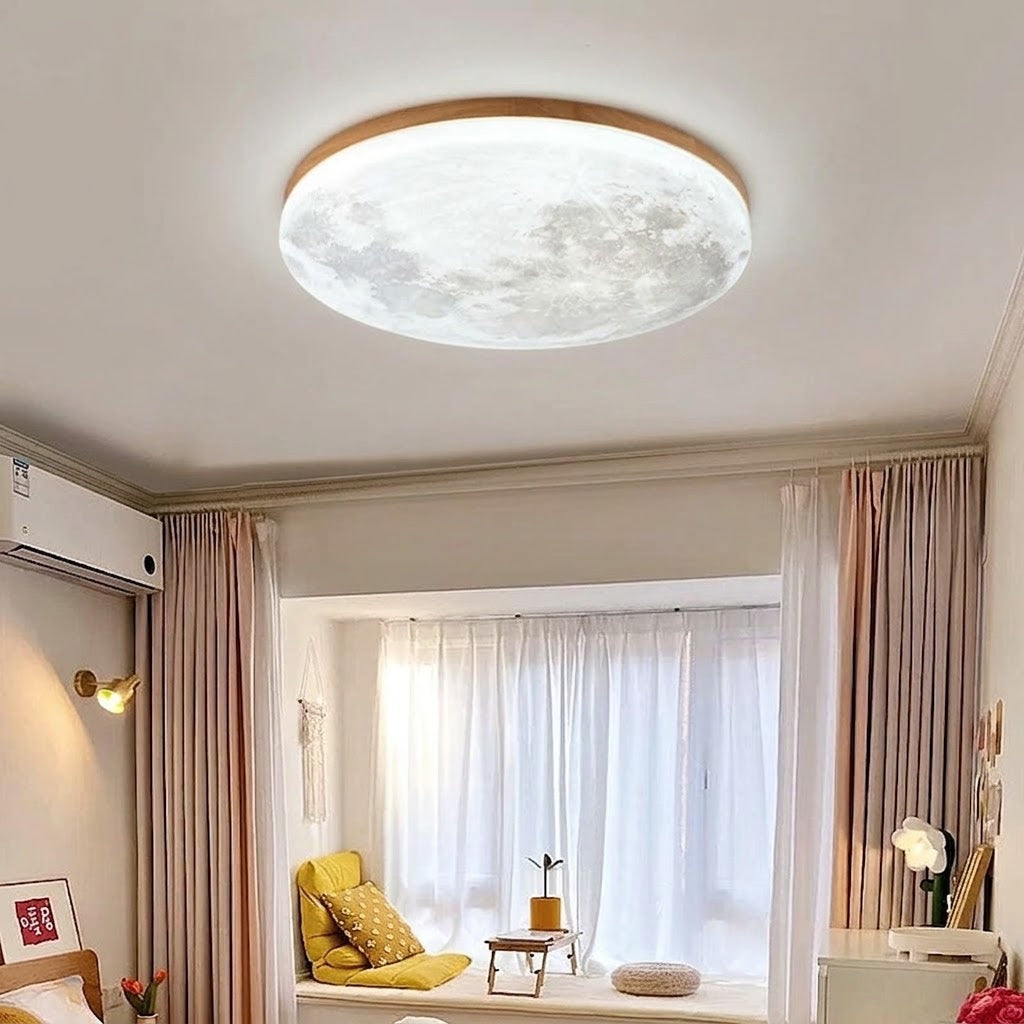 Modern Minimalist Moon Round Hardware PVC Acrylic LED Flush Mount Ceiling Light For Living Room