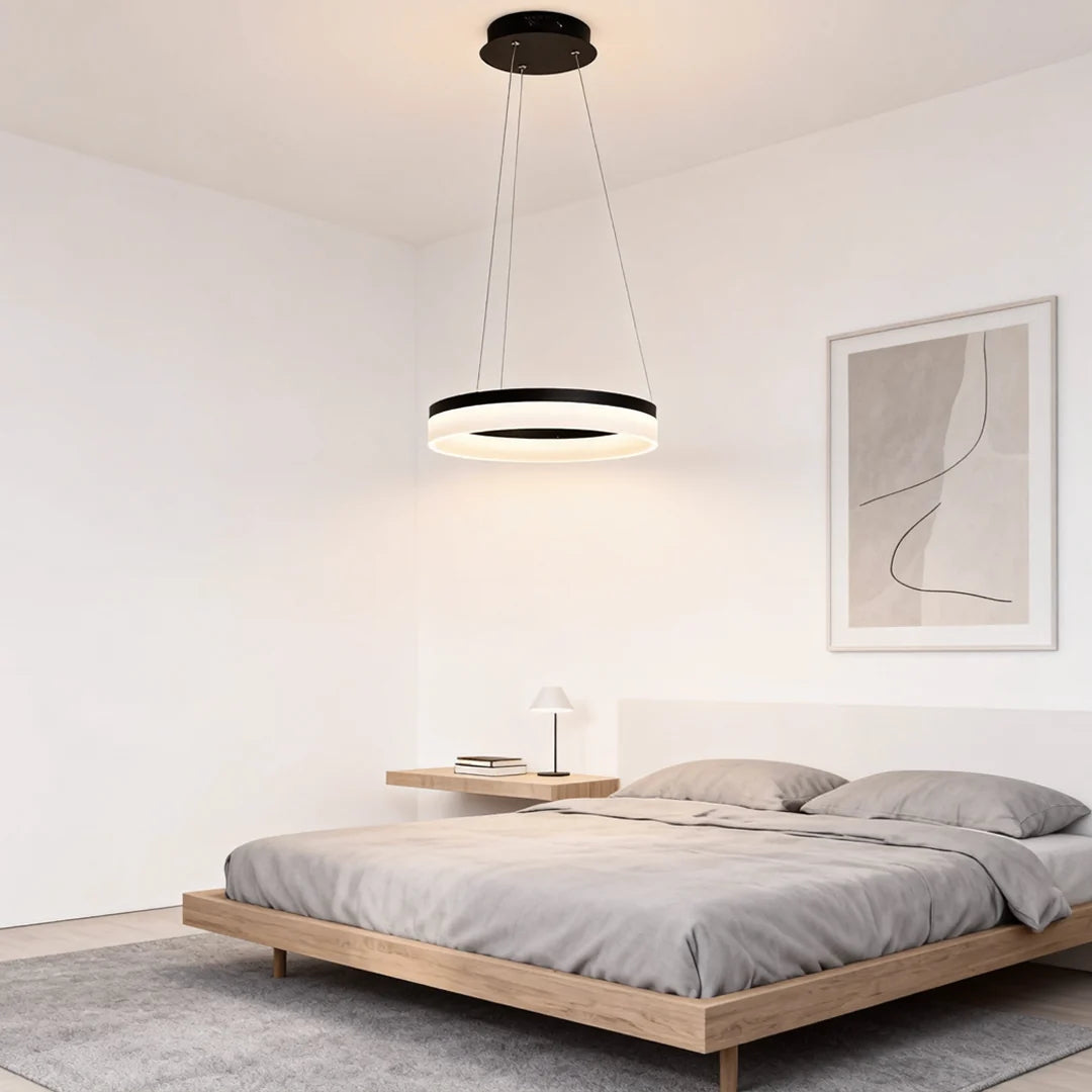 Black Ring Pendant Light Modern Aluminum LED Ceiling Light