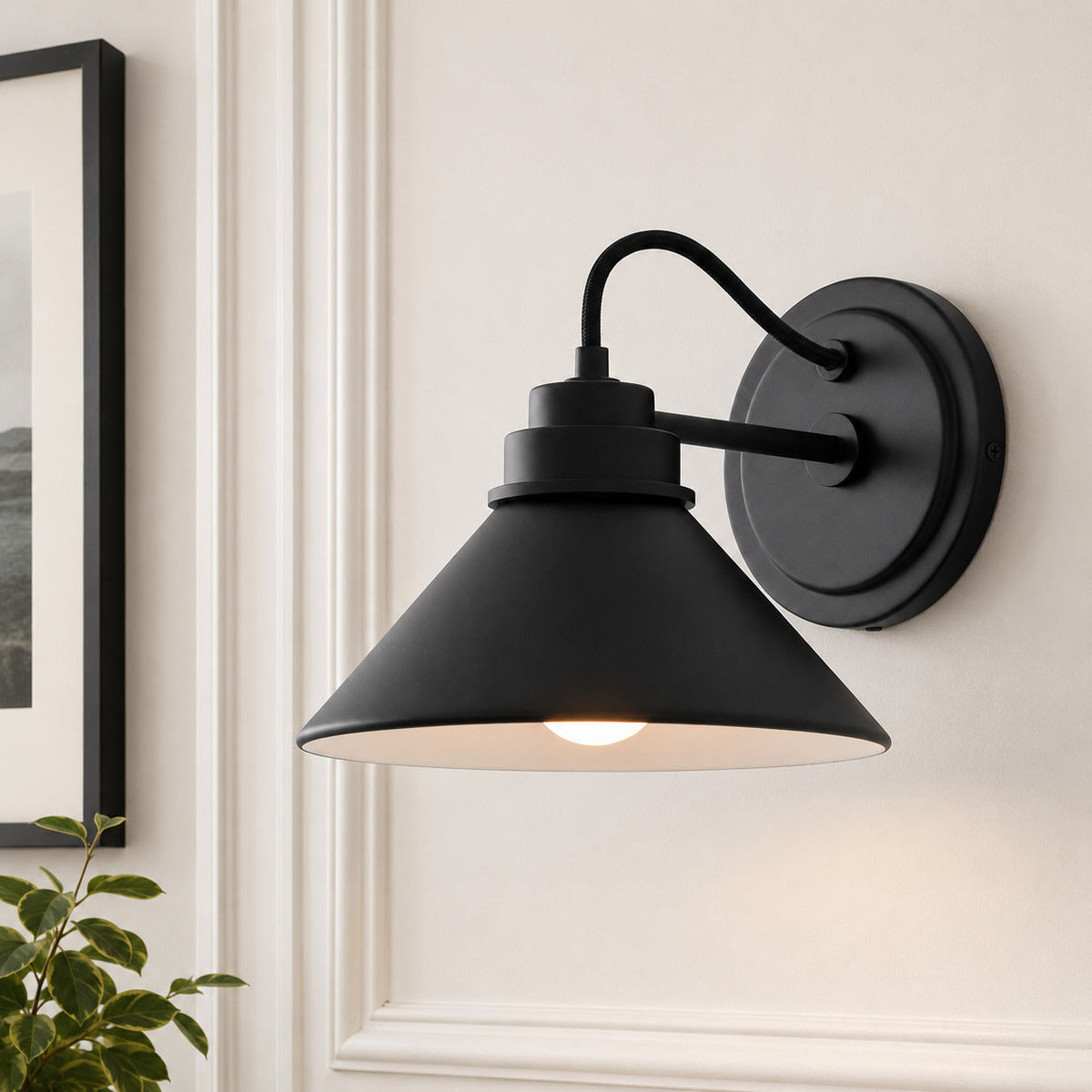 Curved Arm Globe Wall Sconce – Modern Industrial Wall Lamp for Bathroom, Bedroom, and Hallway