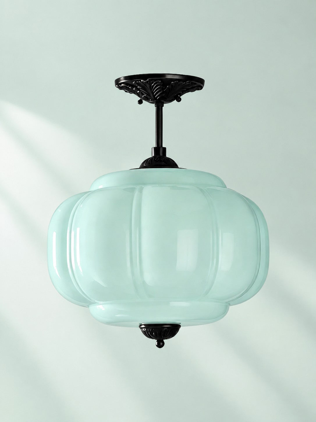 Scallop Vintage Milk Glass Semi Flush Mount Pendant Light
