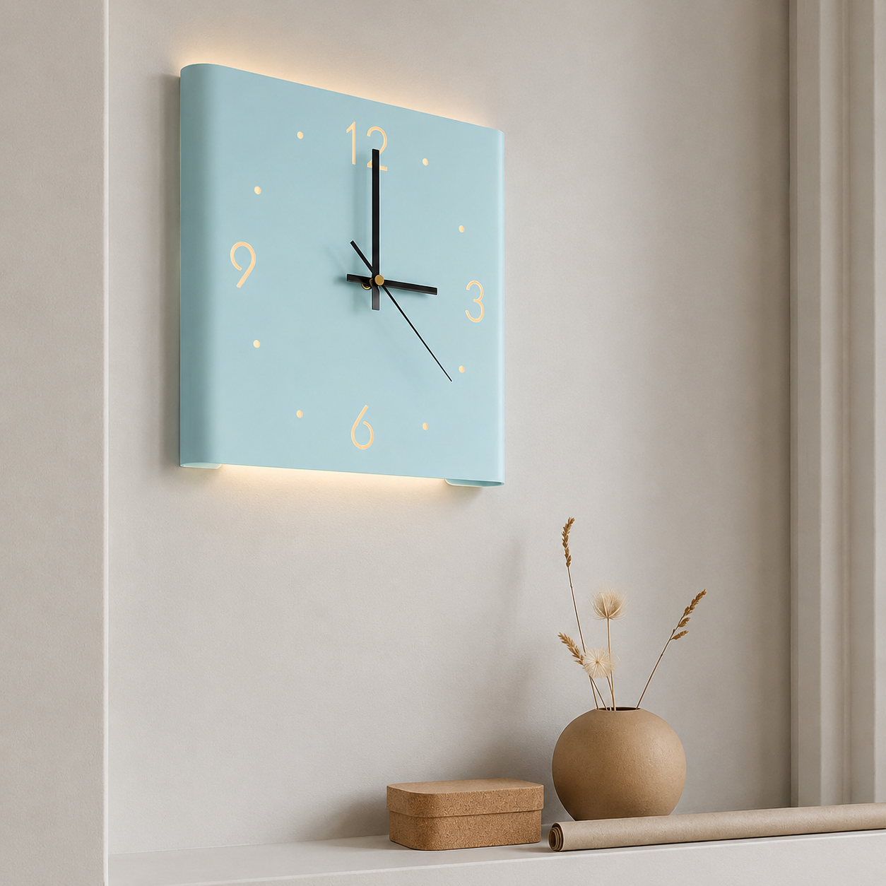 Wall Clock Lamp Modern Square Backlit Metal Light