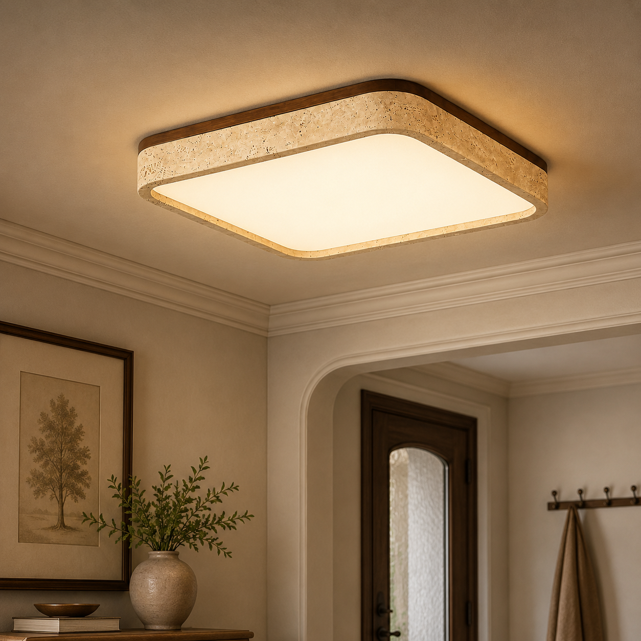 Sculptural Travertine Ceiling Fixture - Soft Ambient Light for Bedroom Living Room or Entryway