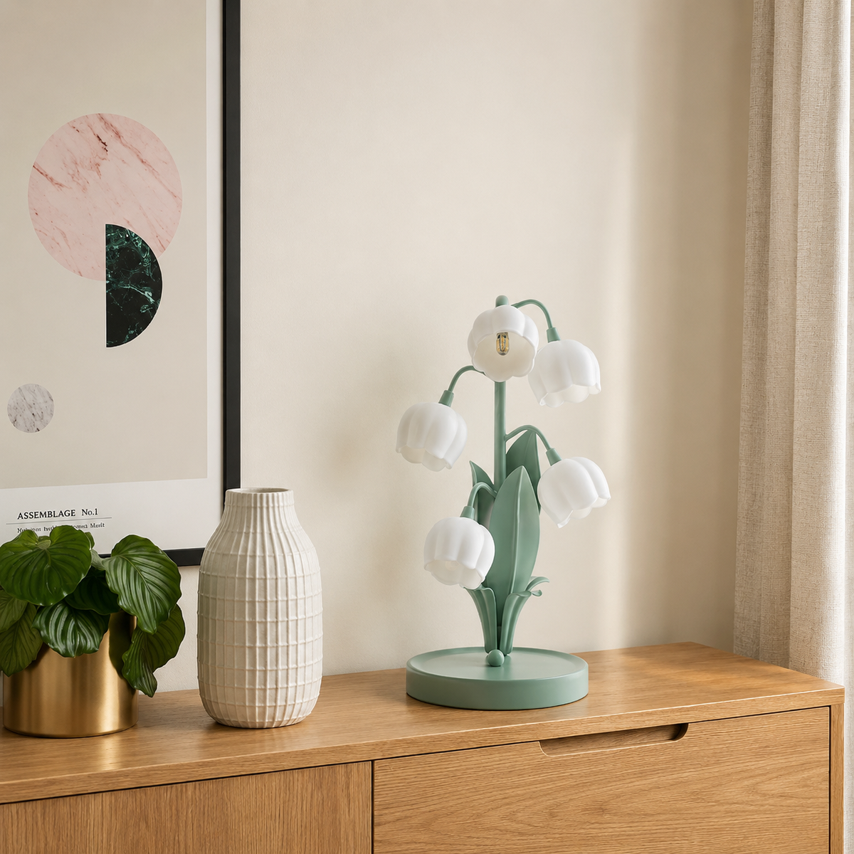 Orchid Table Lamp, Lily of The Valley Flower Table Lamp - Classic Cottage Floral Glass Lamp Shades for Living Room Decor - Bedside Desk Lamp for Bedroom Living Room Office