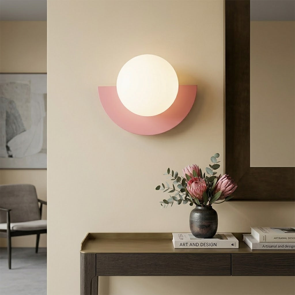 Modern Minimalist Glass Spherical Colorful Semicircle Design 1-Light Wall Sconce Lamp