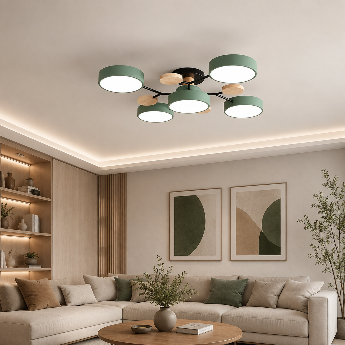 Contemporary Scandinavian Round Molecule Branch Design LED Semi-Flush Mount Ceiling Light For Living Room