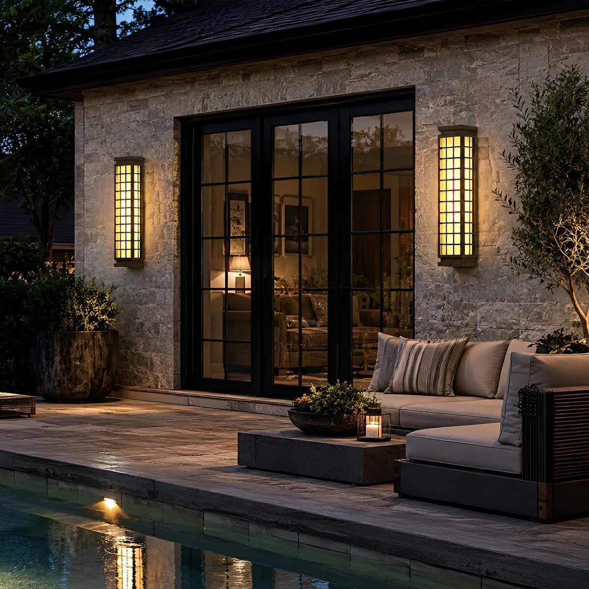 Farmhouse Grid Outdoor Wall Sconce