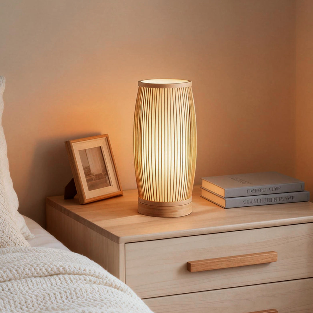 Vintage Bamboo Table Lamp Handwoven Japanese LED Lamp