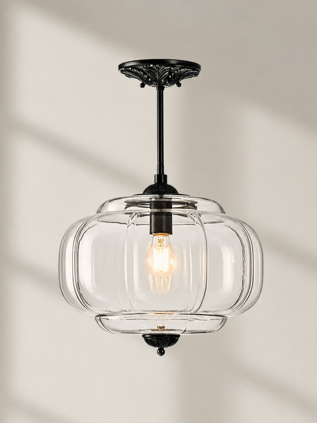 Scallop Vintage Milk Glass Semi Flush Mount Pendant Light