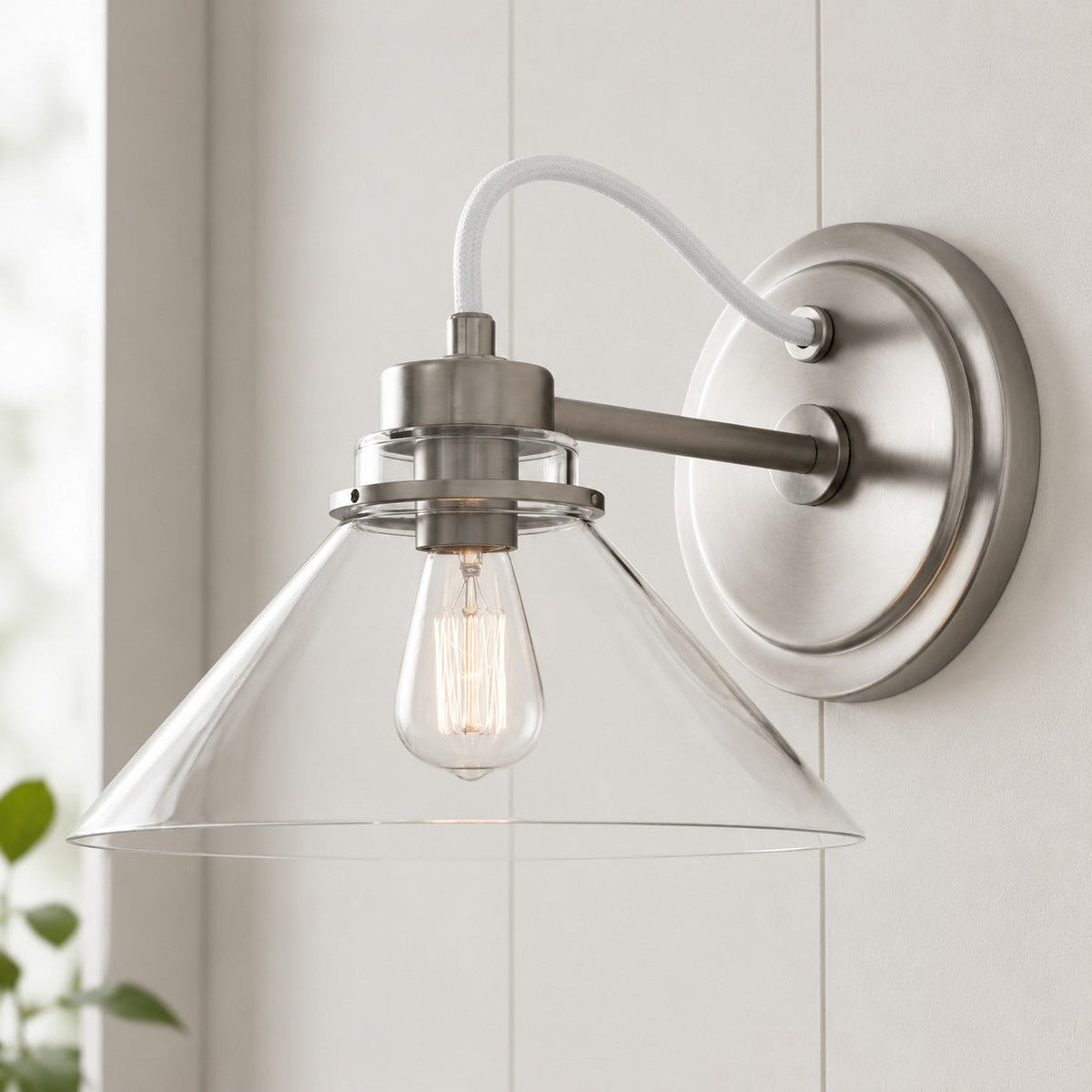 Curved Arm Globe Wall Sconce – Modern Industrial Wall Lamp for Bathroom, Bedroom, and Hallway