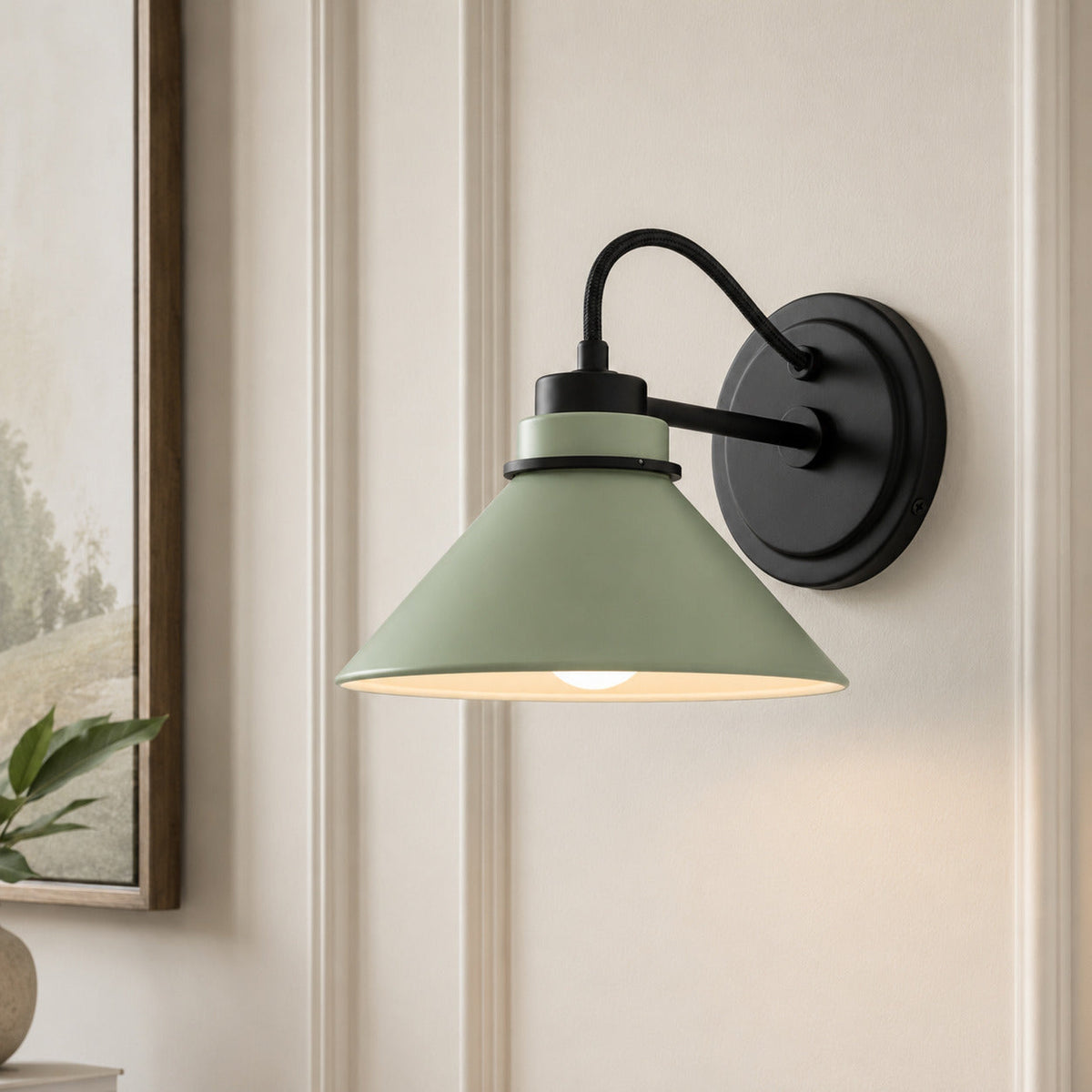 Curved Arm Globe Wall Sconce – Modern Industrial Wall Lamp for Bathroom, Bedroom, and Hallway