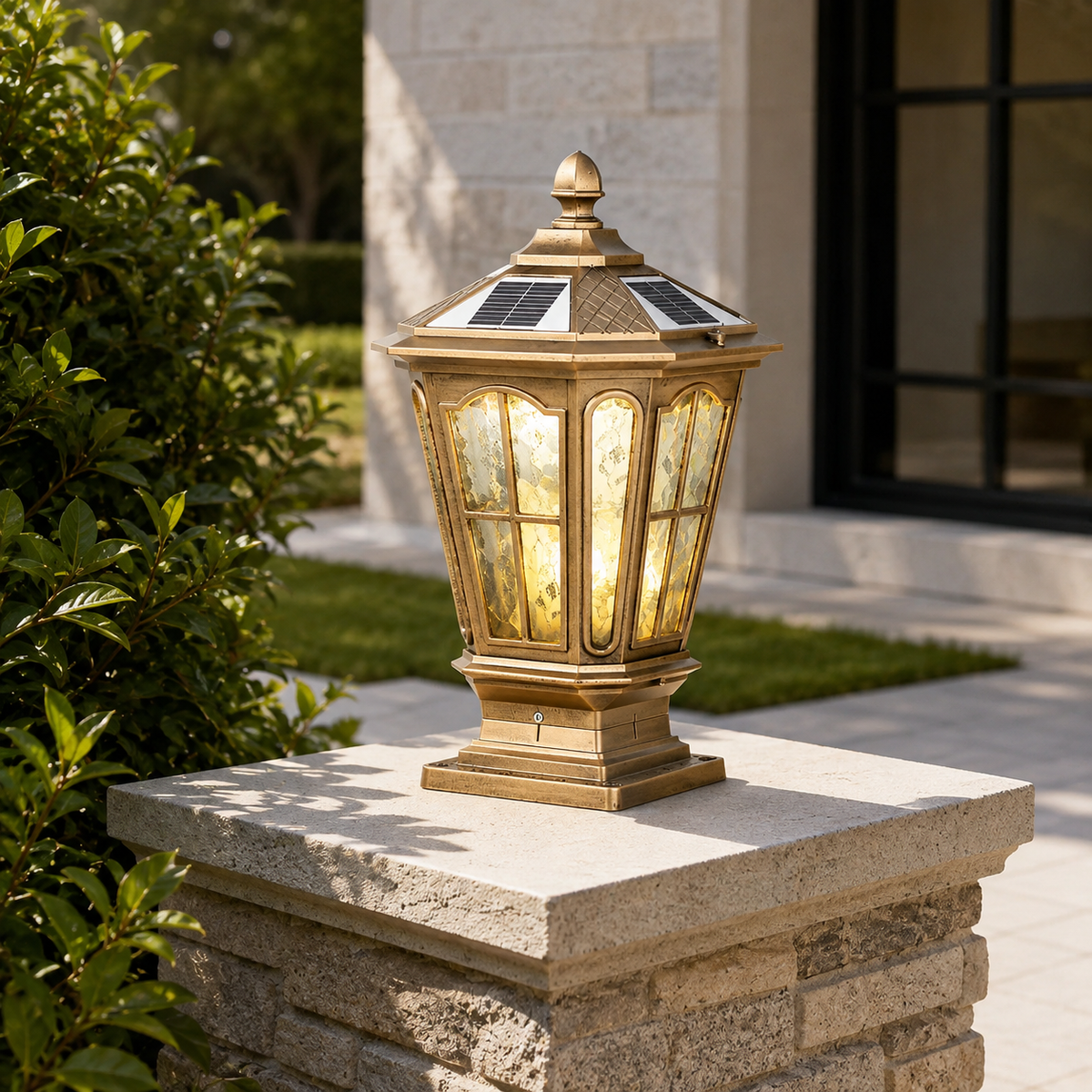 Stone Pillar Light Fixture Retro Pavilion-Style LED Light