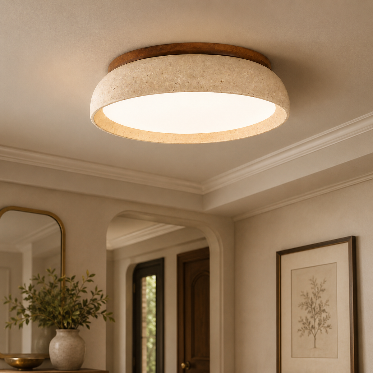 Sculptural Travertine Ceiling Fixture - Soft Ambient Light for Bedroom Living Room or Entryway