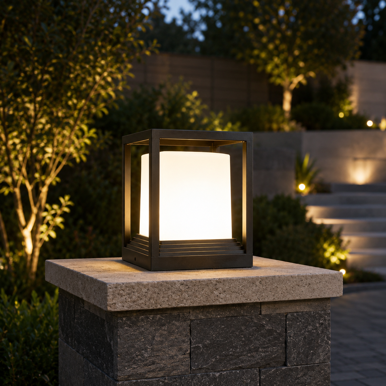 Garden Pedestal Lights Minimalist Square Waterproof LED Light