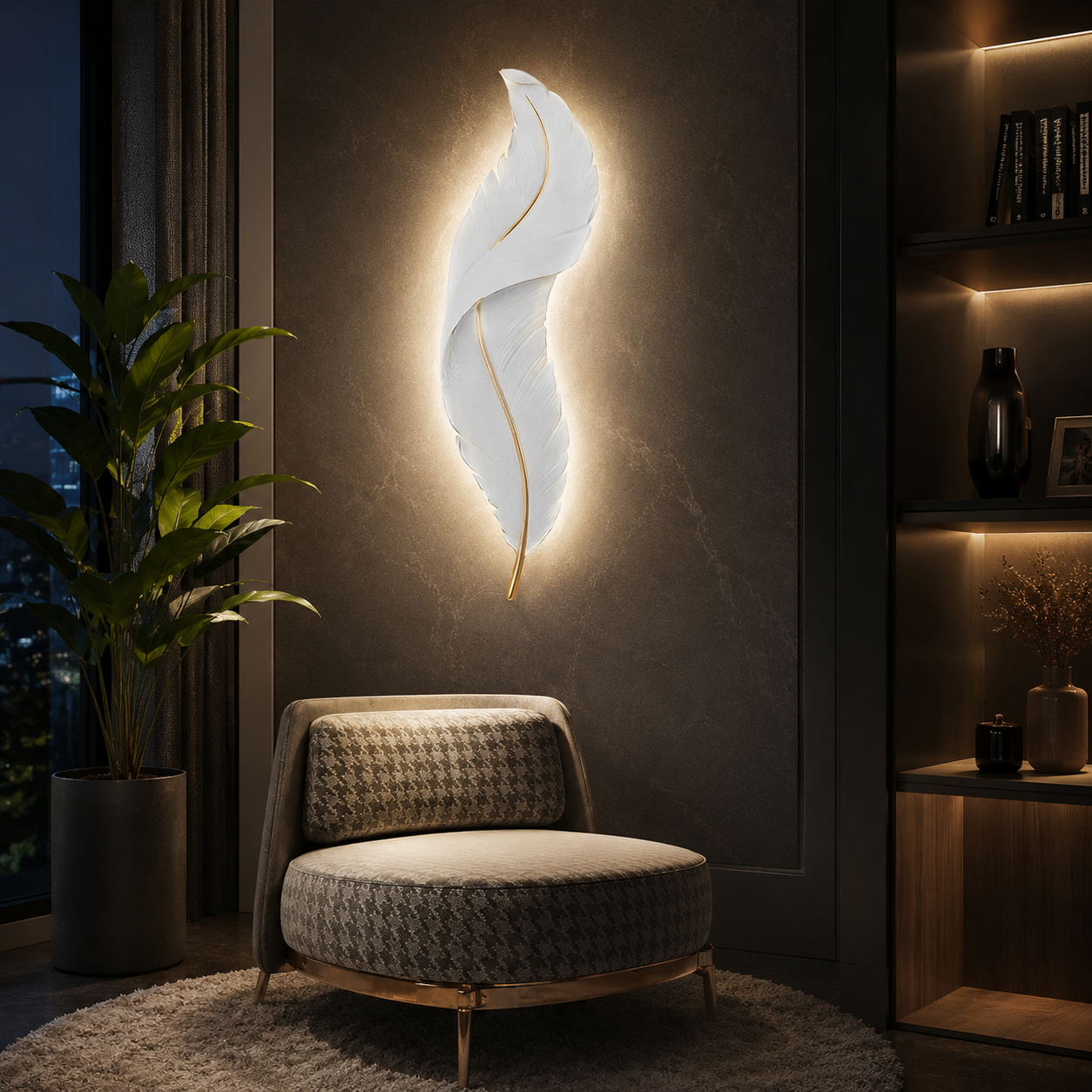 Feather Wall Light Modern Luxury LED White Resin Art Corridor Lamp