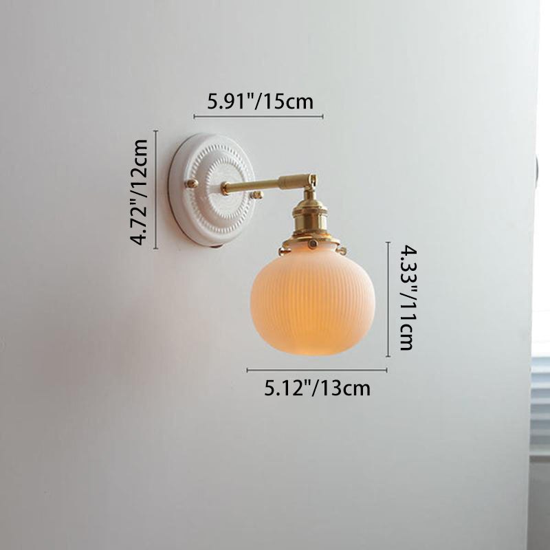 Traditional Vintage Round Ceramic Brass 1-Light Wall Sconce Lamp for Living Room