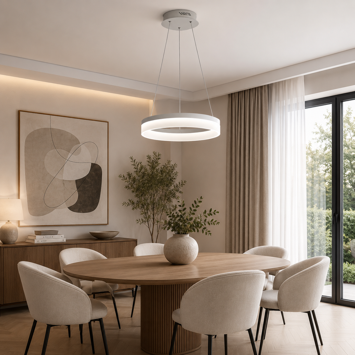 Black Ring Pendant Light Modern Aluminum LED Ceiling Light