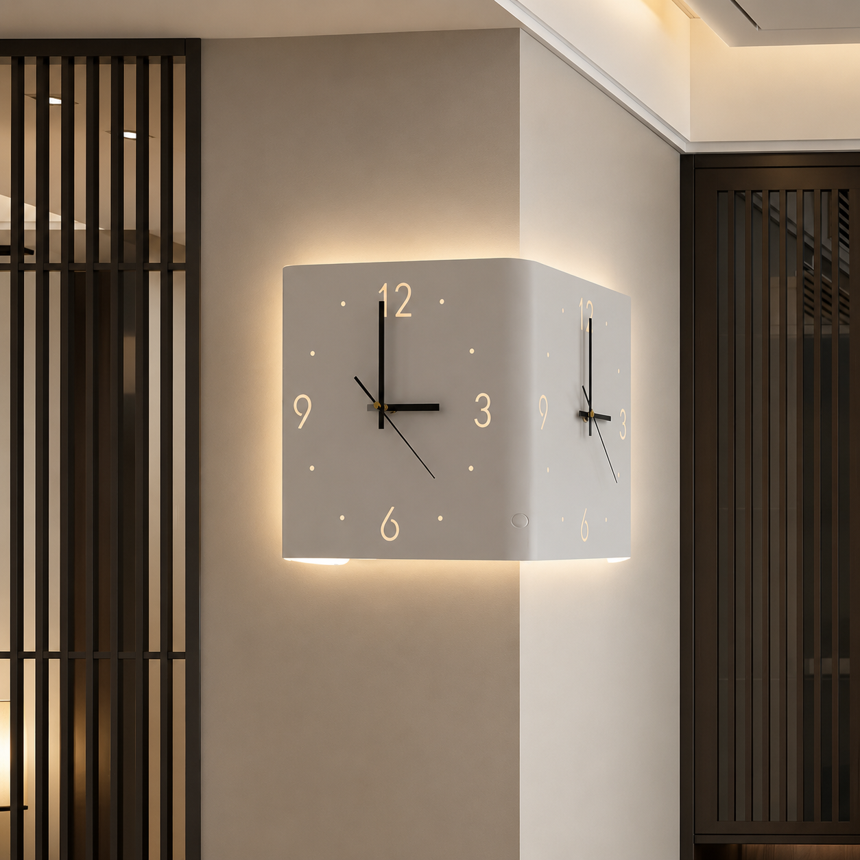Wall Clock Lamp Modern Square Backlit Metal Light