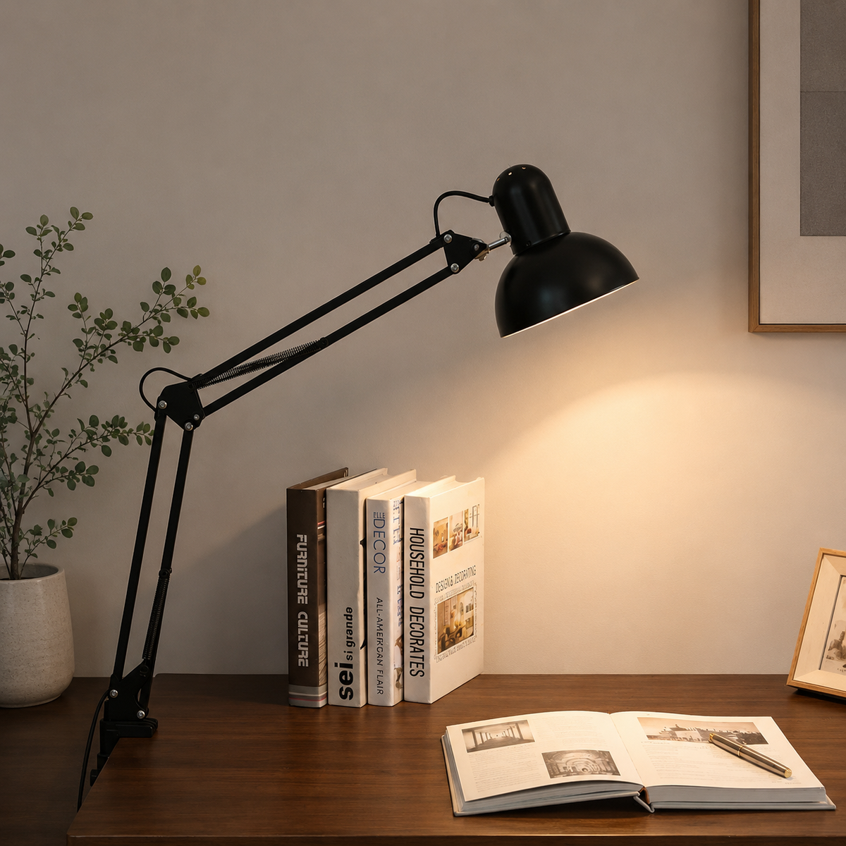 Modern Minimalist Retractable Long Arm Clip Iron ABS 1-Light Table Lamp For Bedroom