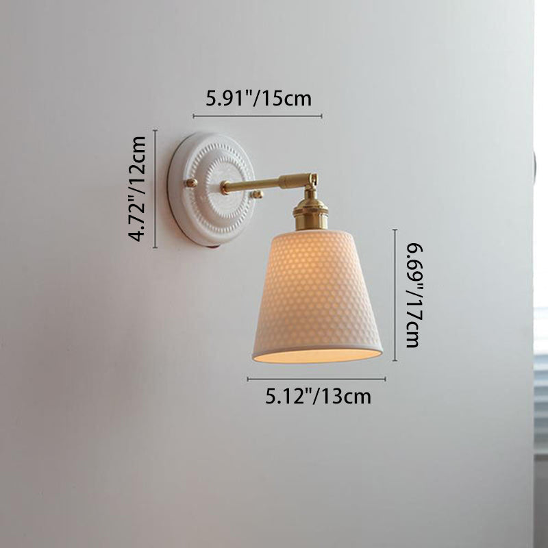 Traditional Vintage Round Ceramic Brass 1-Light Wall Sconce Lamp for Living Room