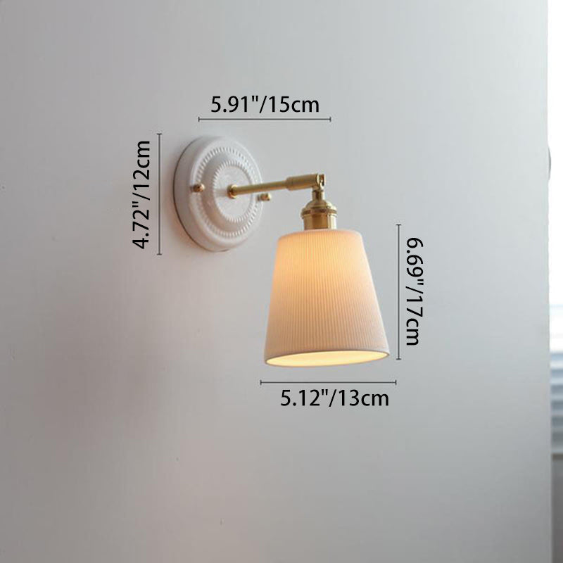 Traditional Vintage Round Ceramic Brass 1-Light Wall Sconce Lamp for Living Room