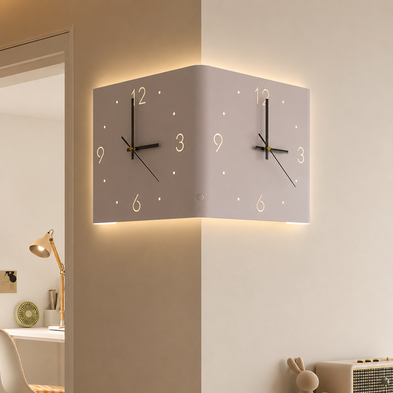 Wall Clock Lamp Modern Square Backlit Metal Light