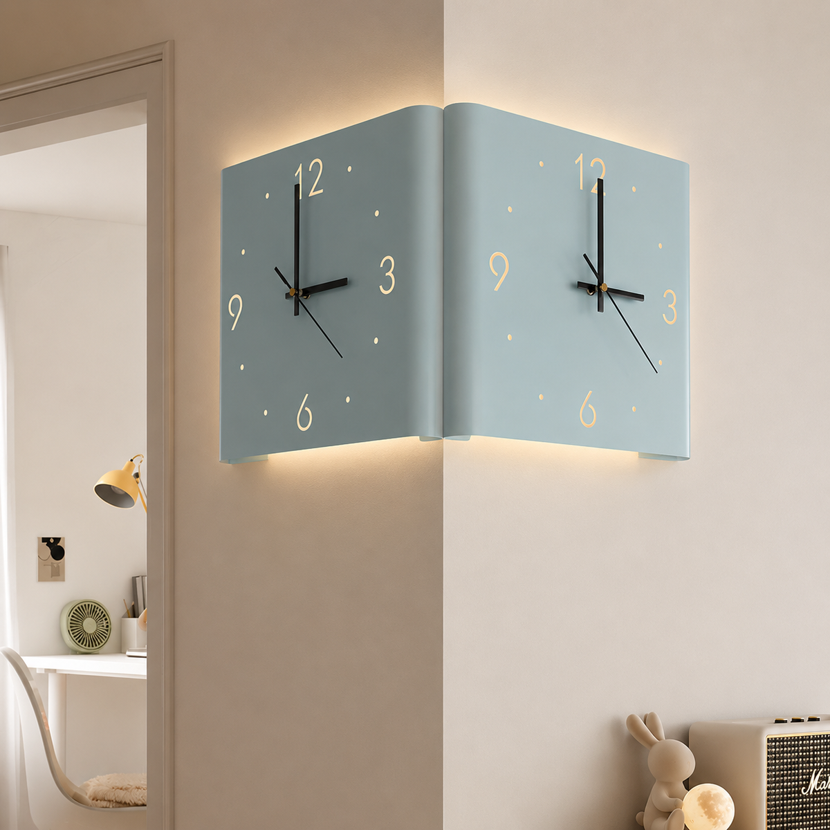 Wall Clock Lamp Modern Square Backlit Metal Light
