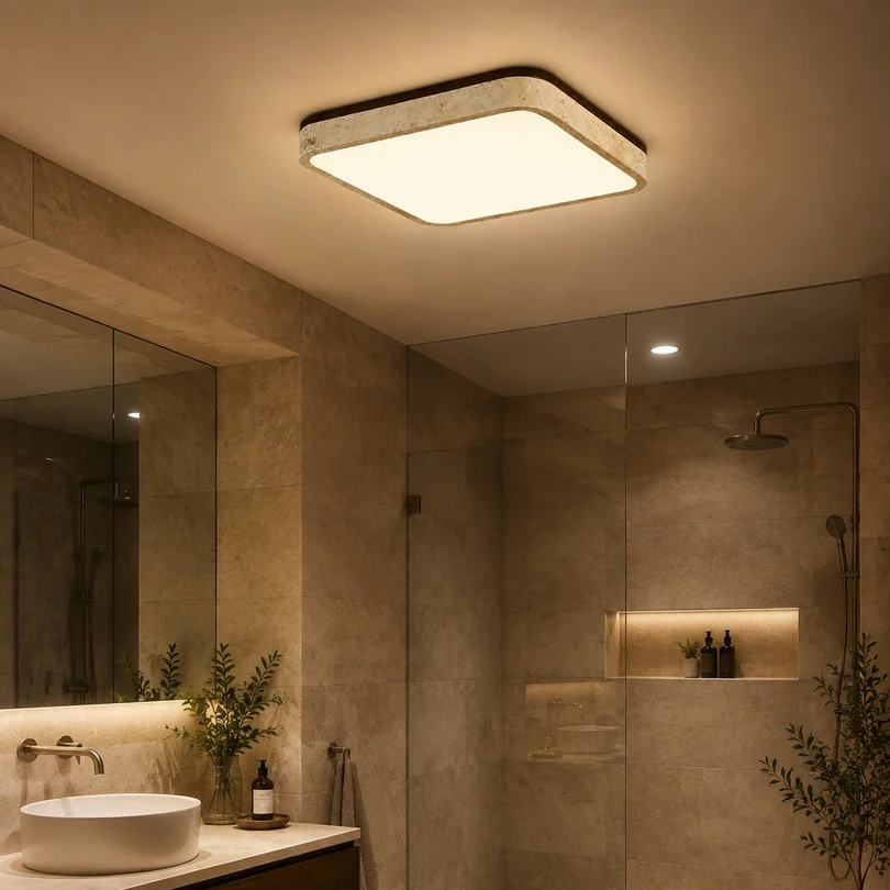 Sculptural Travertine Ceiling Fixture - Soft Ambient Light for Bedroom Living Room or Entryway
