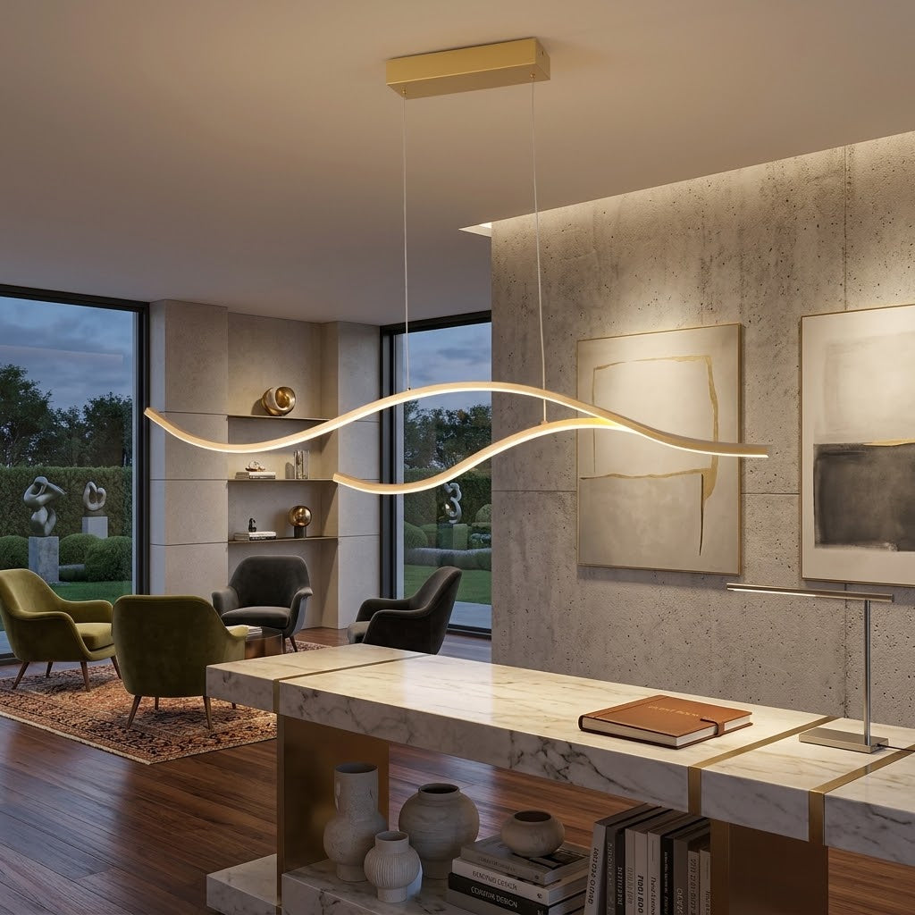 Curved LED Pendant Light Wavy LED Metal Ceiling Light