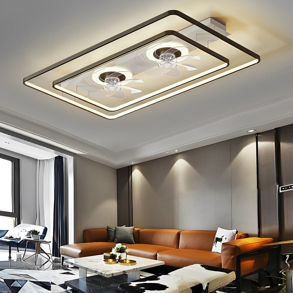 Dual Head Ceiling Fans Rectangular LED Transparent Blade Light