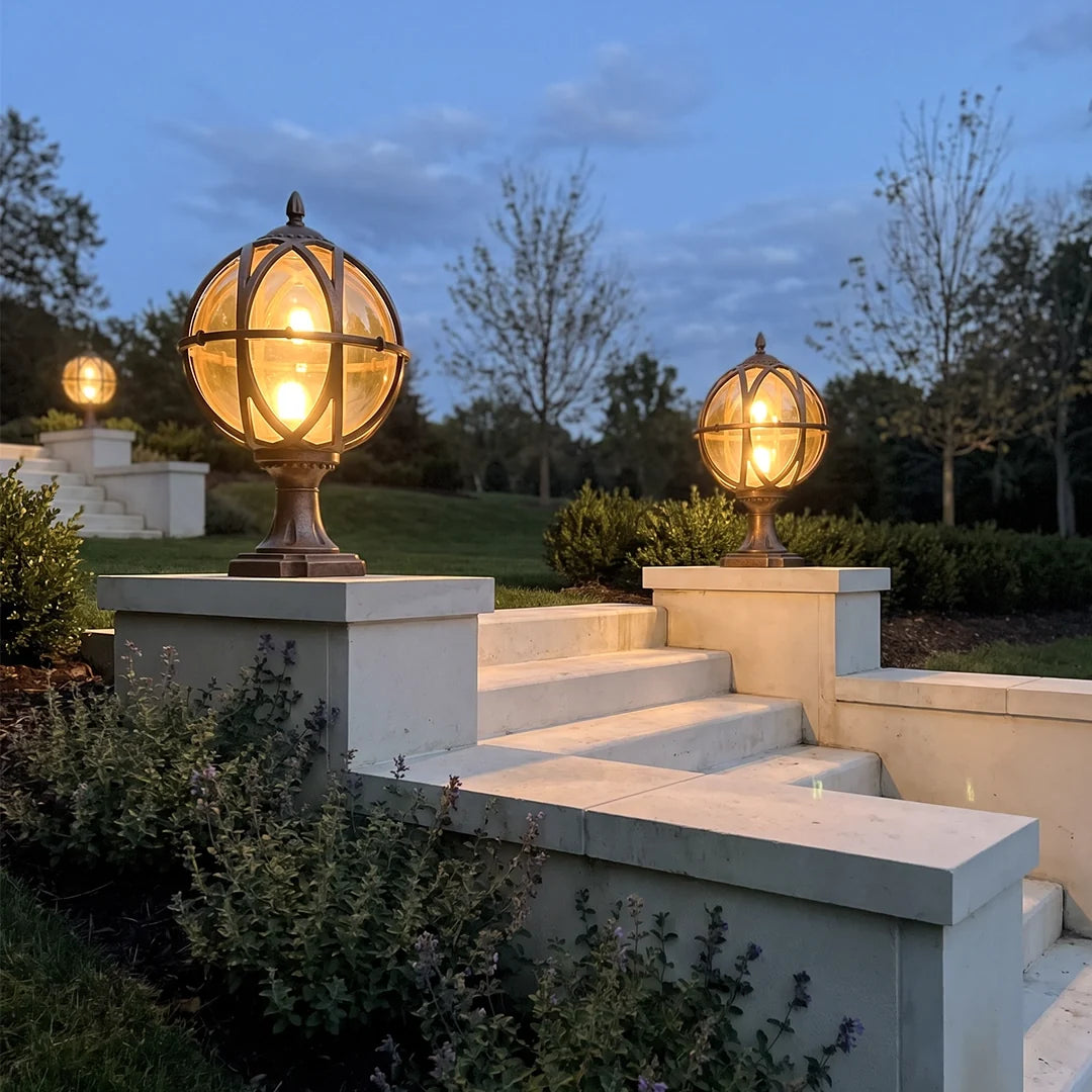 Globe Pillar Lights European Glass Waterproof Outdoor Lamp